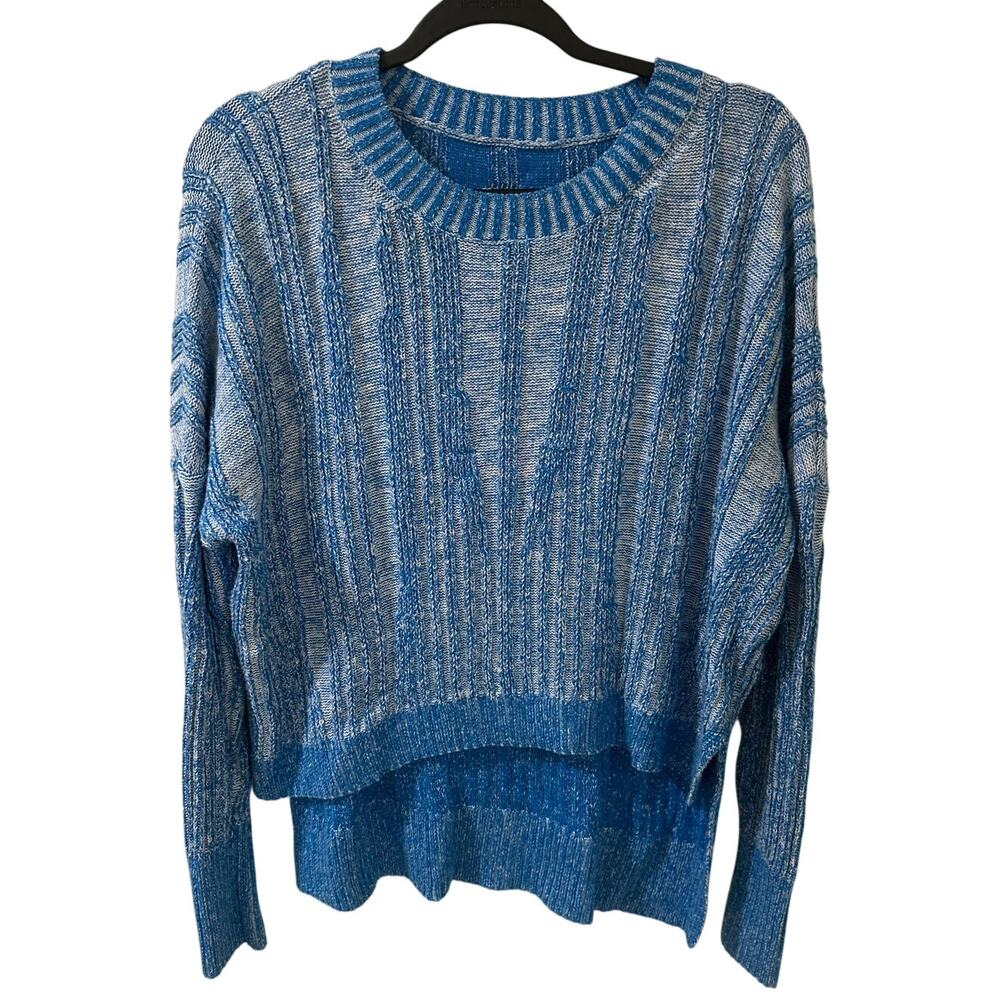 Anthropologie Pilcro Marled Blue Cable Knit High Low Sweater M Coastal Grandma - Picture 2 of 8